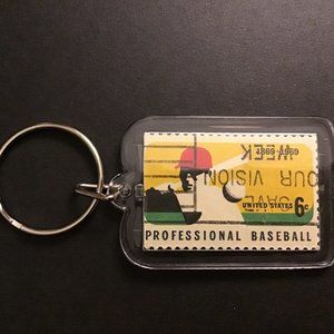 Professional Baseball Keychain - Upcycled Recycled Postage Stamp Key Chain